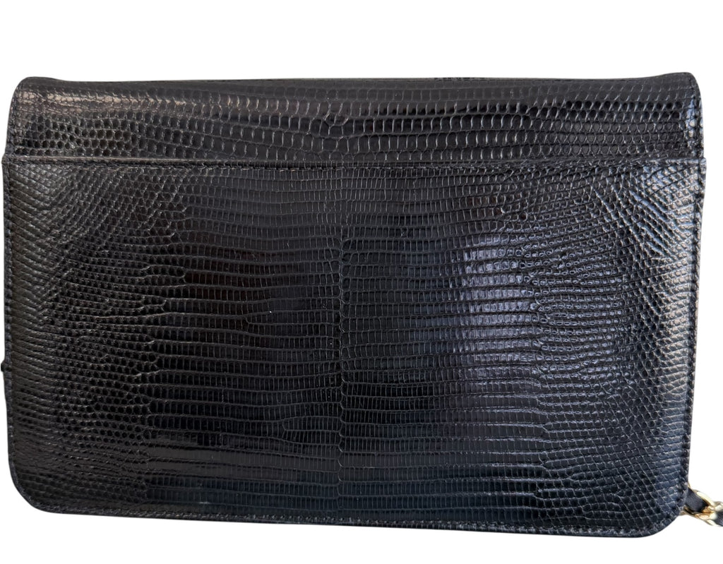 Chanel Lizard Black Wallet On Chain GHW