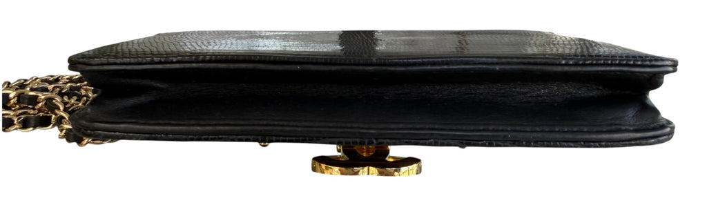 Chanel Lizard Black Wallet On Chain GHW