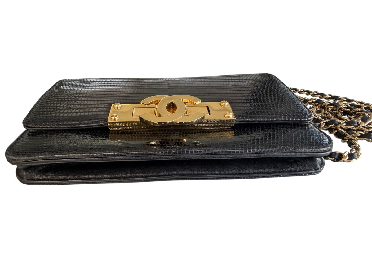 Chanel Lizard Black Wallet On Chain GHW