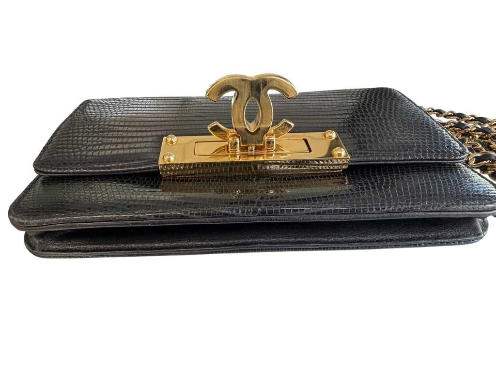 Chanel Lizard Black Wallet On Chain GHW