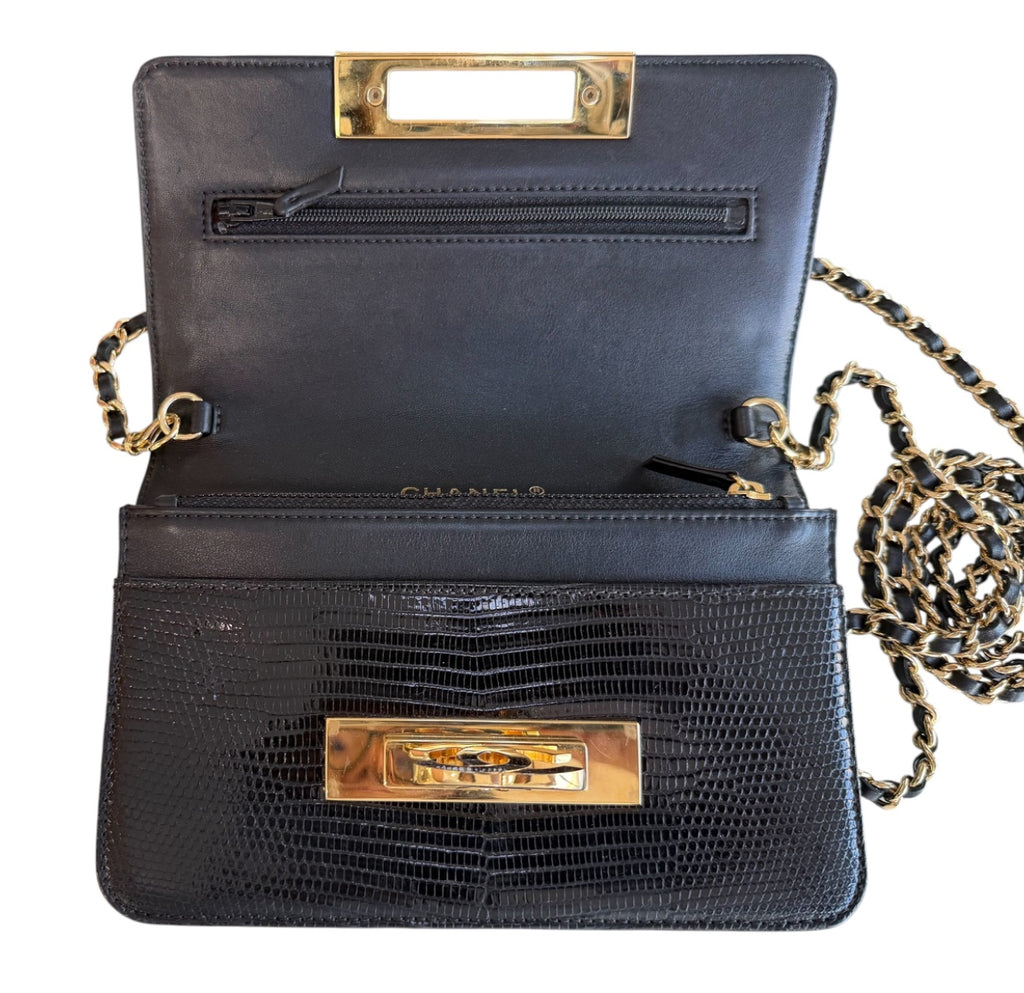 Chanel Lizard Black Wallet On Chain GHW
