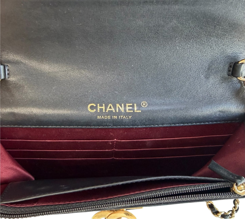 Chanel Lizard Black Wallet On Chain GHW