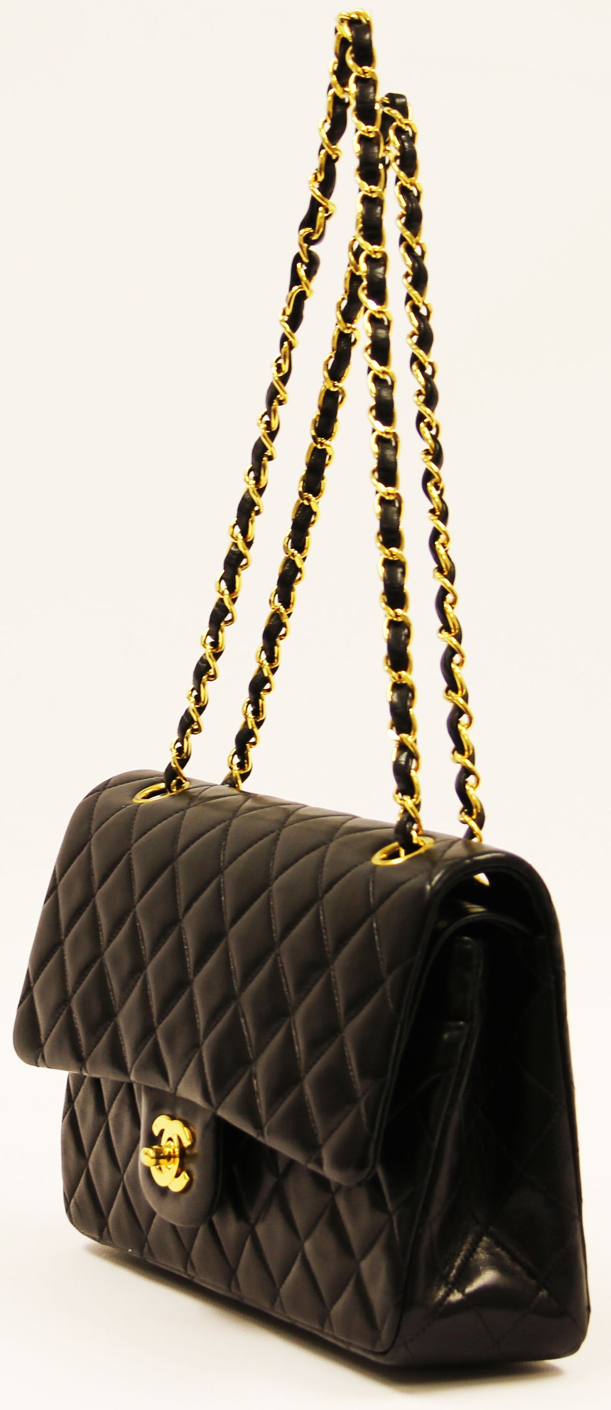 Chanel classic large black quilted lambskin double flap
