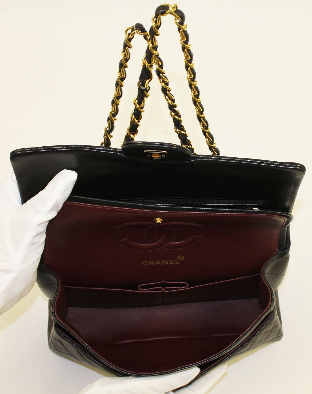 Chanel classic large black quilted lambskin double flap