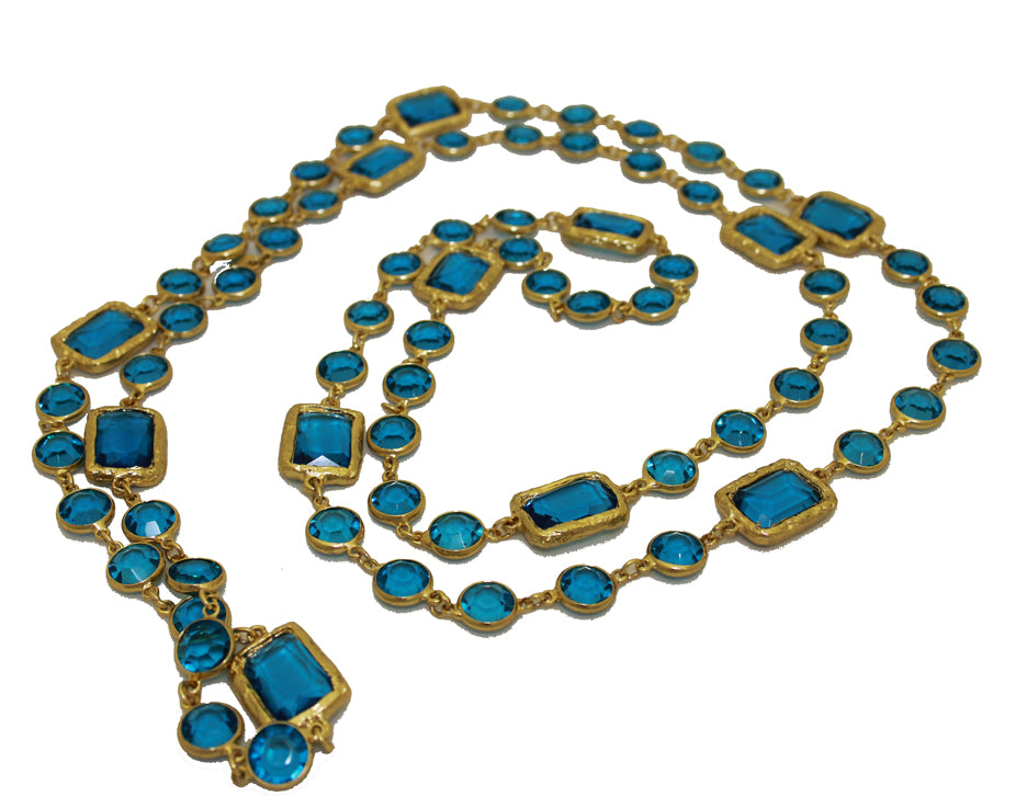 Authentic Vintage 60" Chanel Blue Crystal Chicklet Necklace, Sautoir