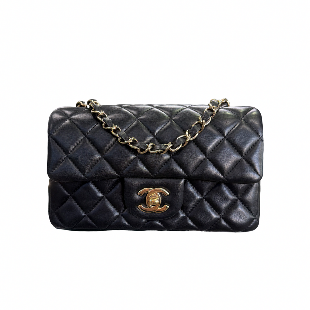 Chanel Black Lambskin Quilted Mini Rectangular Flap LGHW