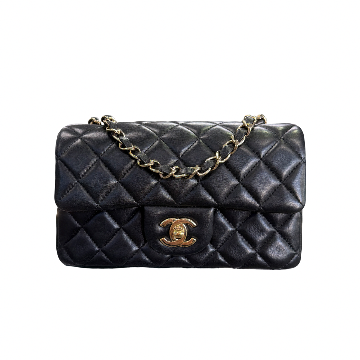 Chanel Black Lambskin Quilted Mini Rectangular Flap LGHW