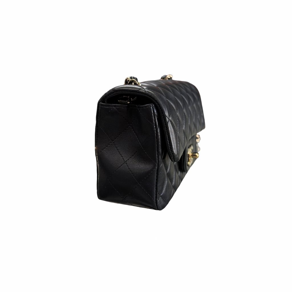 Chanel Black Lambskin Quilted Mini Rectangular Flap LGHW