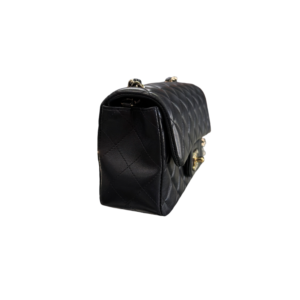 Chanel Black Lambskin Quilted Mini Rectangular Flap LGHW