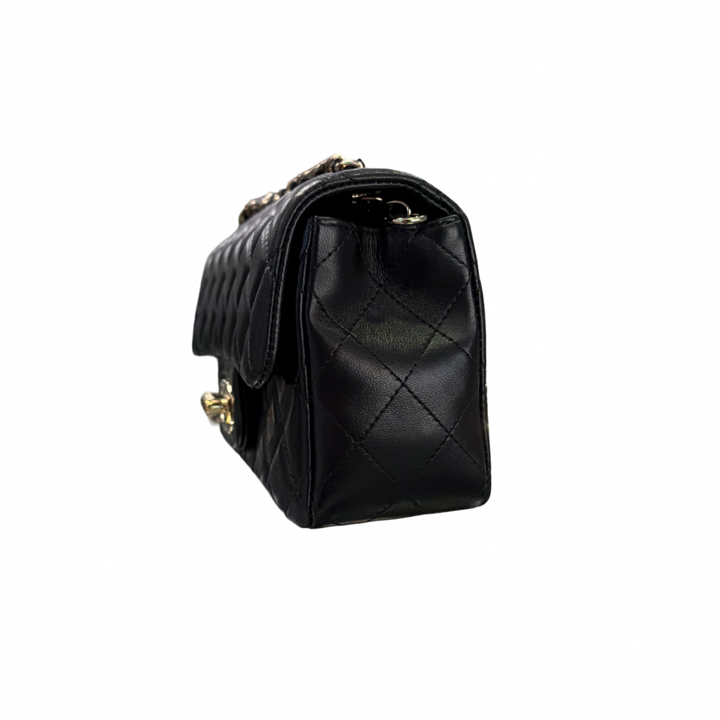 Chanel Black Lambskin Quilted Mini Rectangular Flap LGHW