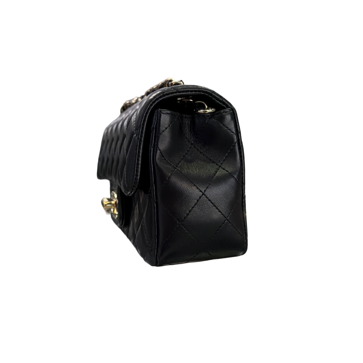 Chanel Black Lambskin Quilted Mini Rectangular Flap LGHW
