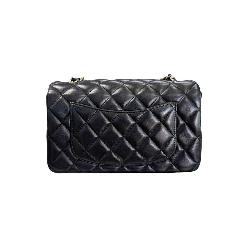 Chanel Black Lambskin Quilted Mini Rectangular Flap LGHW