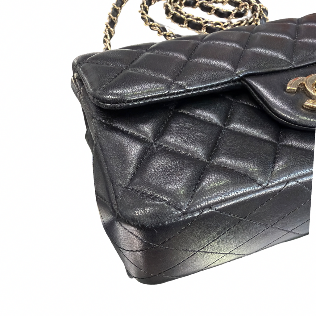 Chanel Black Lambskin Quilted Mini Rectangular Flap LGHW