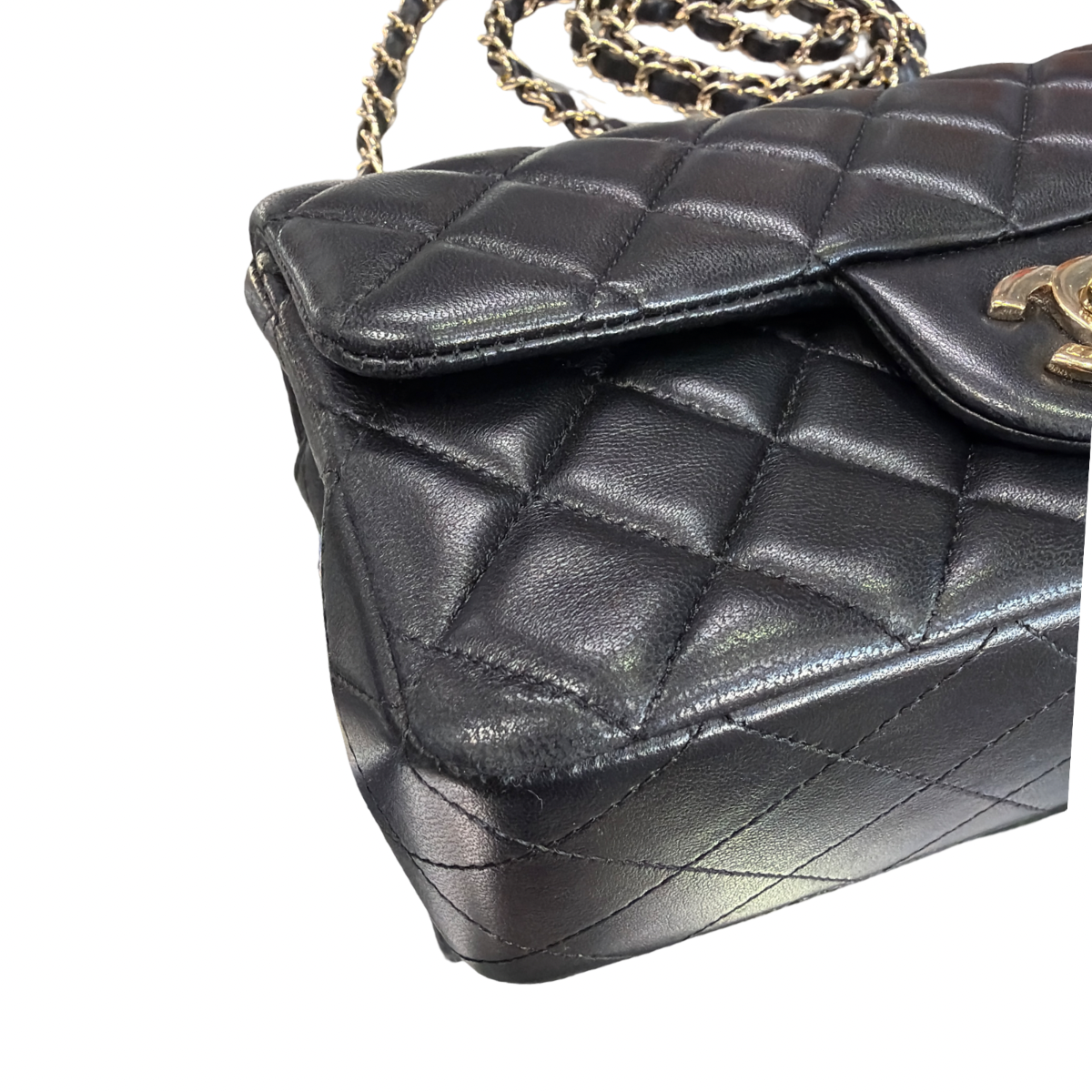 Chanel Black Lambskin Quilted Mini Rectangular Flap LGHW
