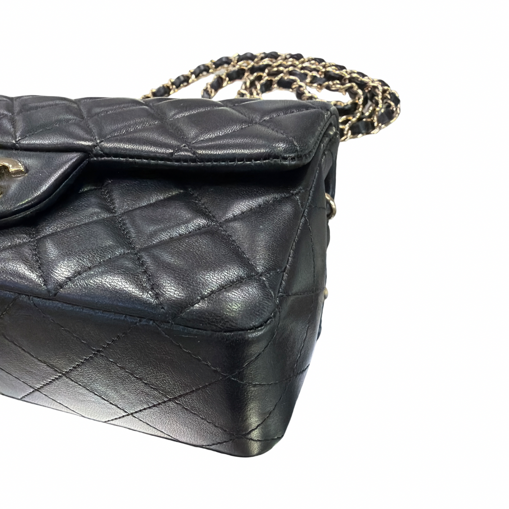 Chanel Black Lambskin Quilted Mini Rectangular Flap LGHW