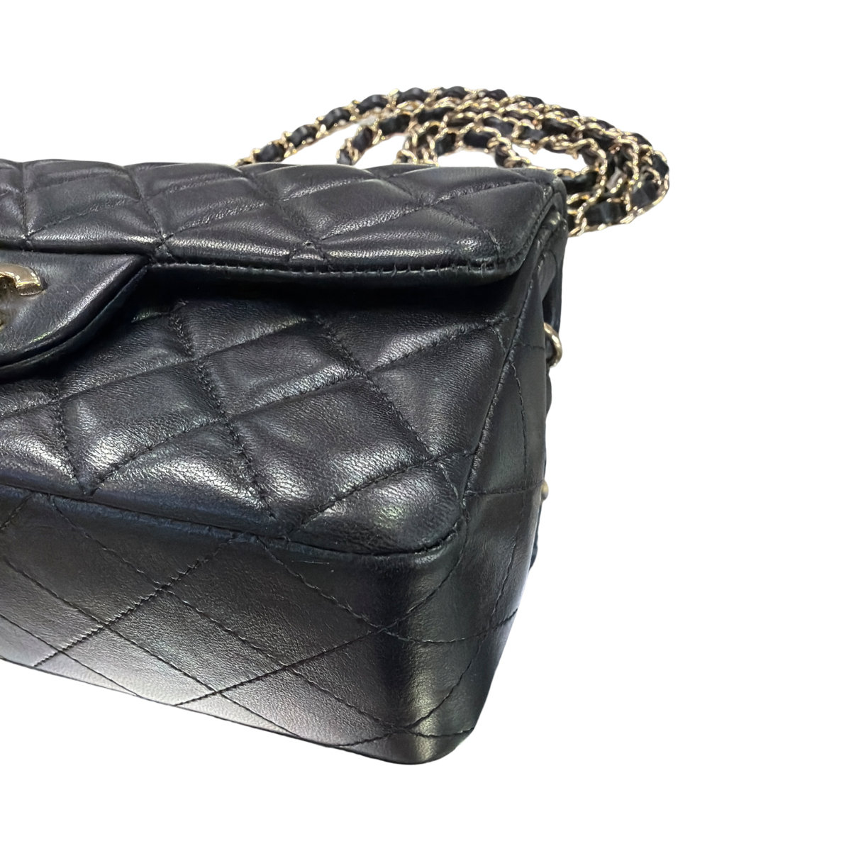 Chanel Black Lambskin Quilted Mini Rectangular Flap LGHW