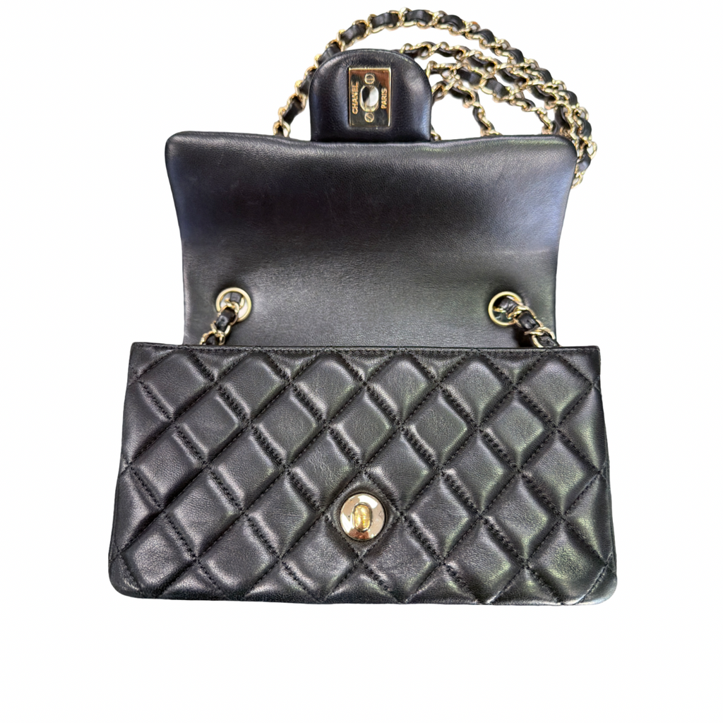 Chanel Black Lambskin Quilted Mini Rectangular Flap LGHW