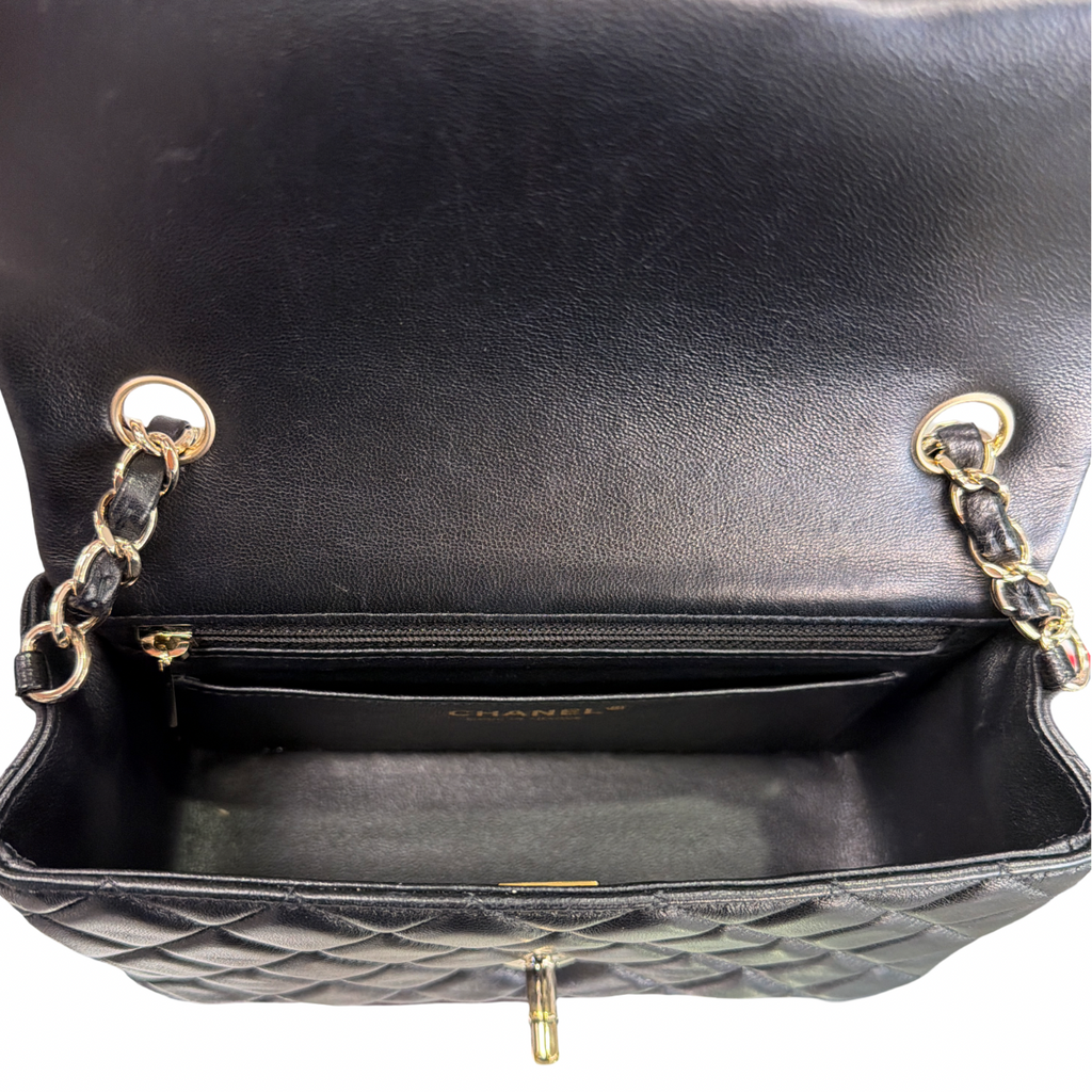 Chanel Black Lambskin Quilted Mini Rectangular Flap LGHW