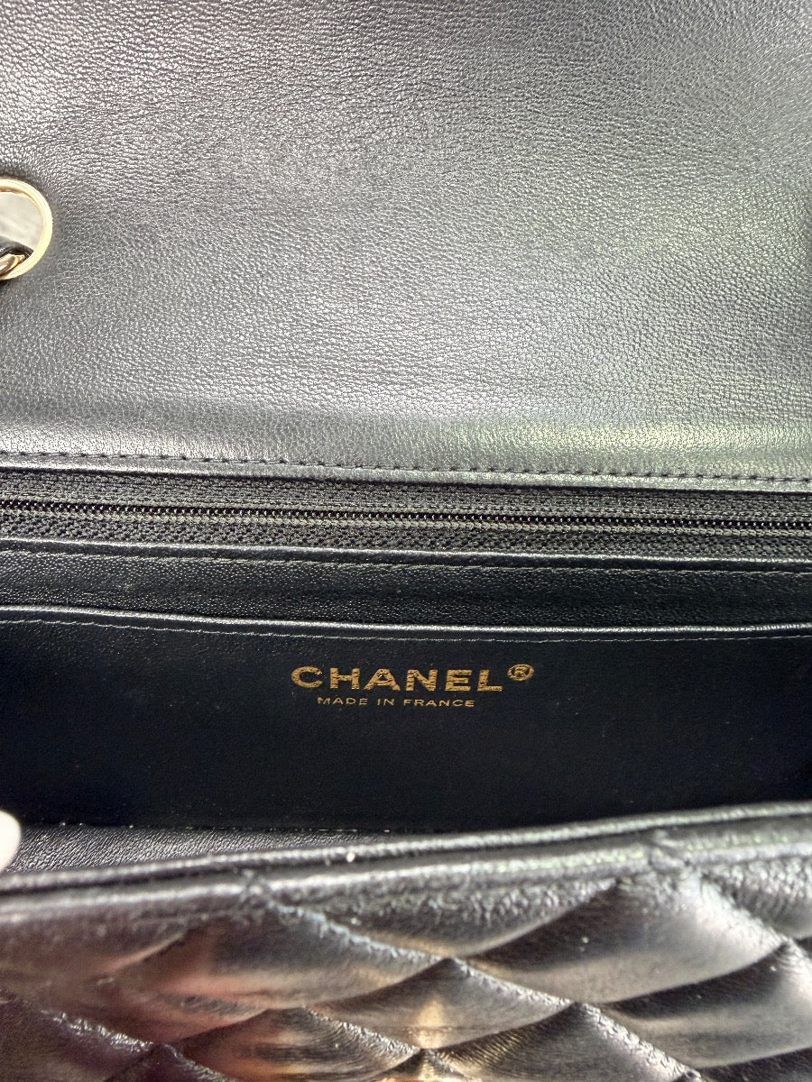 Chanel Black Lambskin Quilted Mini Rectangular Flap LGHW