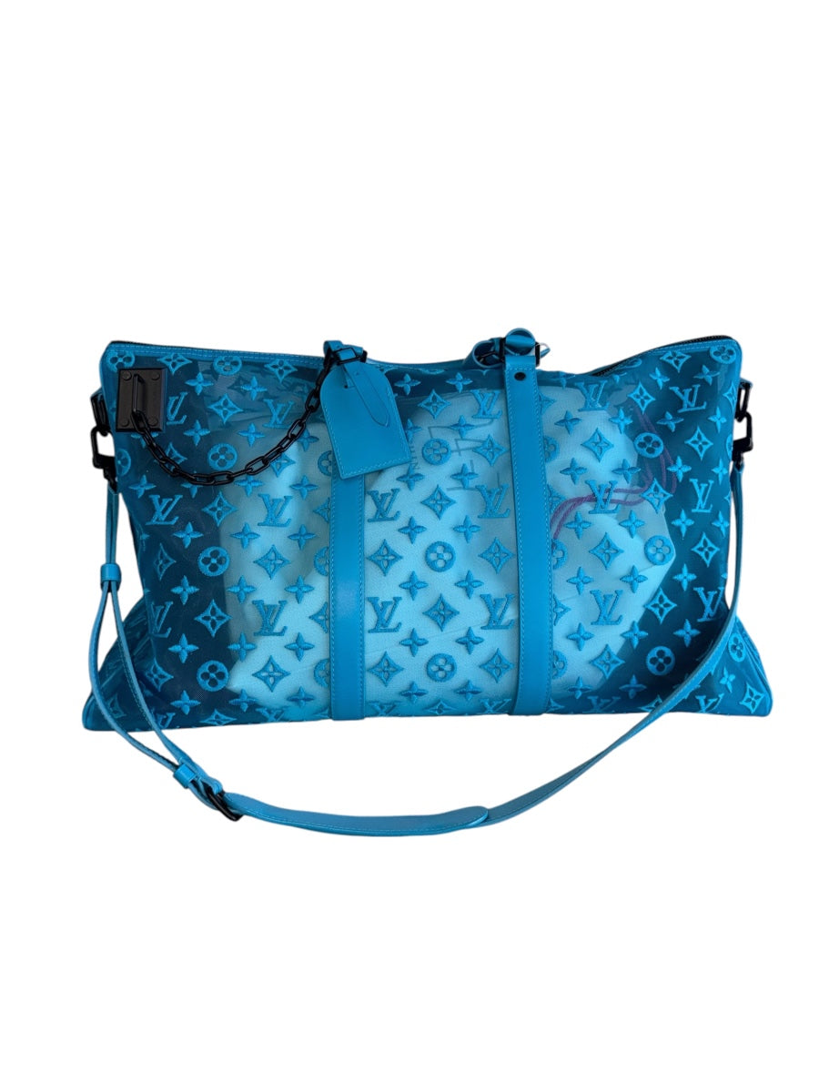 Louis Vuitton 2020 Monogram Blue Mesh Keepall Triangle Bandouliere 50