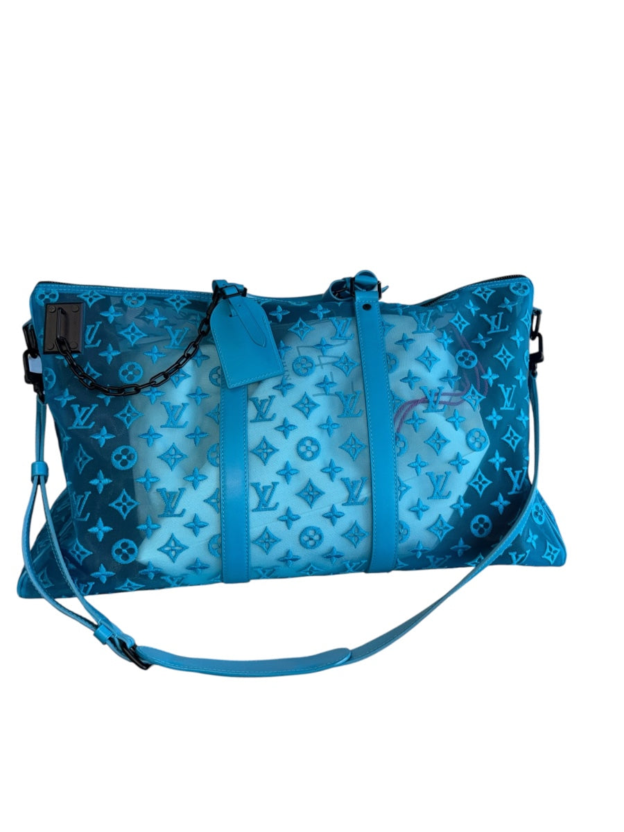 Louis Vuitton 2020 Monogram Blue Mesh Keepall Triangle Bandouliere 50