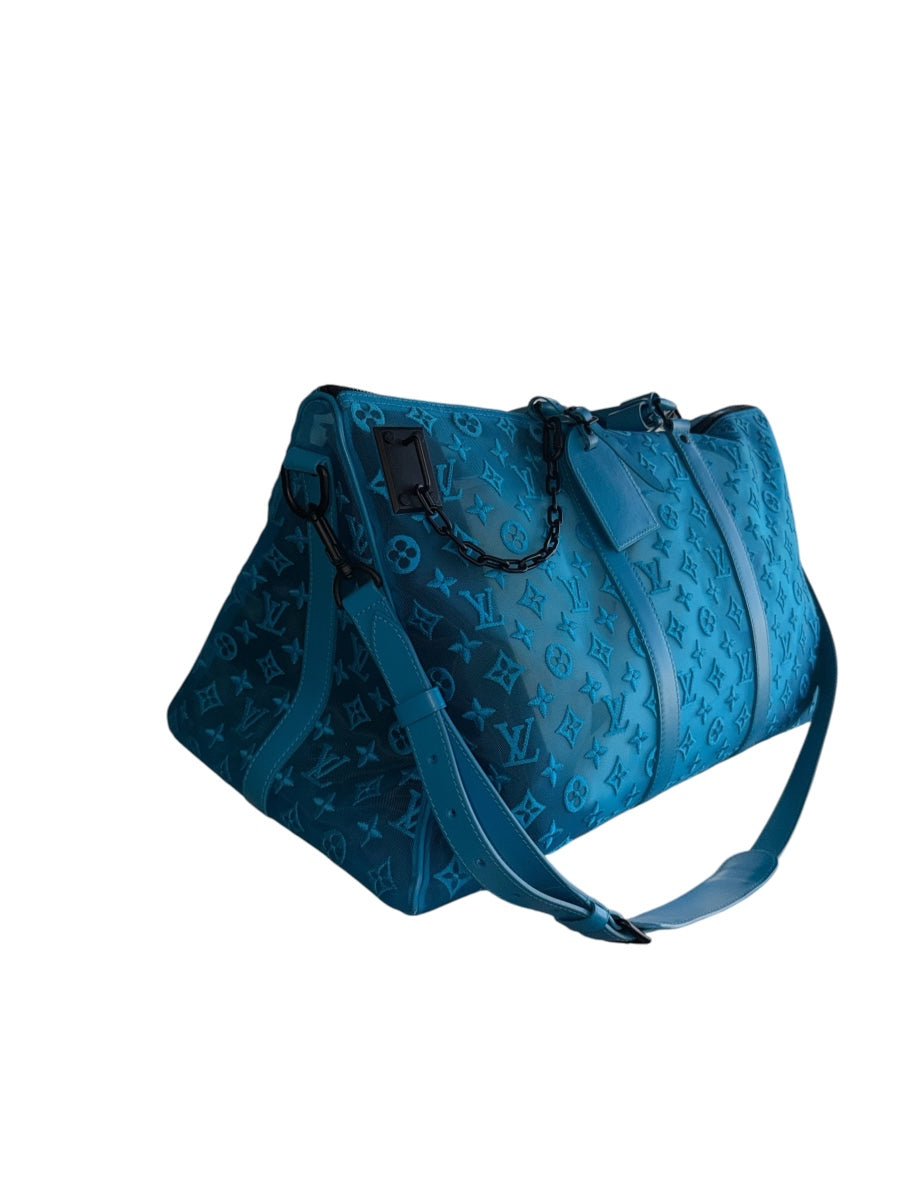 Louis Vuitton 2020 Monogram Blue Mesh Keepall Triangle Bandouliere 50