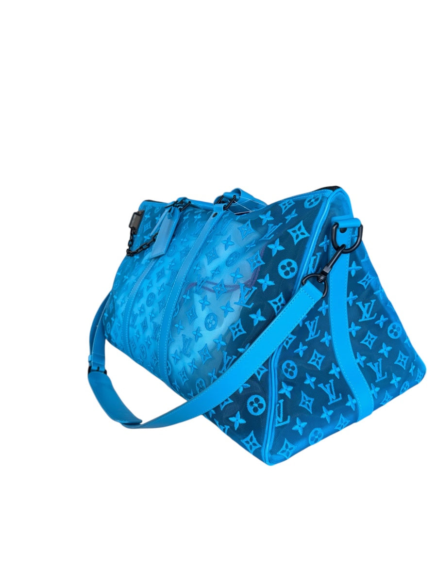 Louis Vuitton 2020 Monogram Blue Mesh Keepall Triangle Bandouliere 50