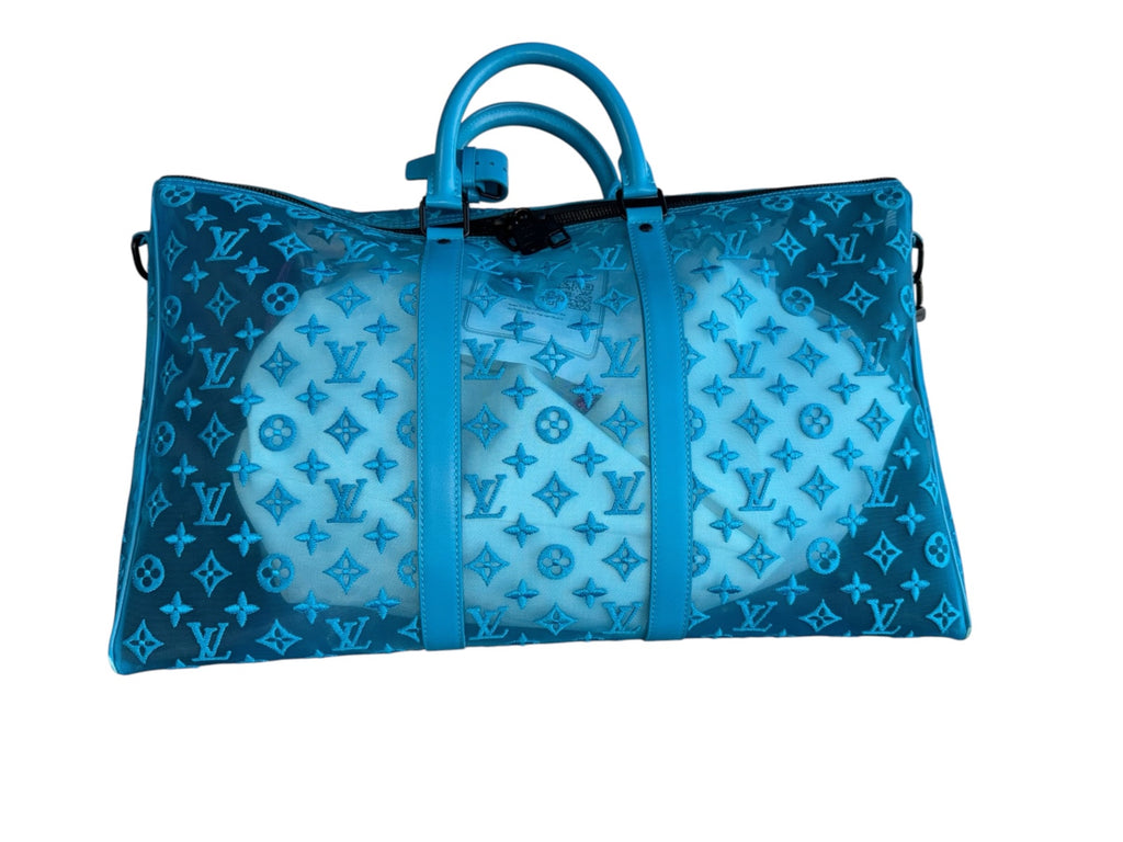 Louis Vuitton 2020 Monogram Blue Mesh Keepall Triangle Bandouliere 50