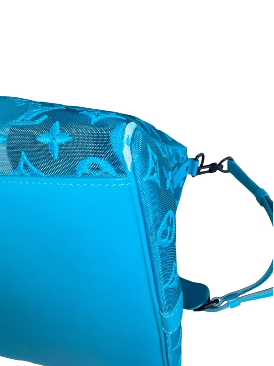 Louis Vuitton 2020 Monogram Blue Mesh Keepall Triangle Bandouliere 50