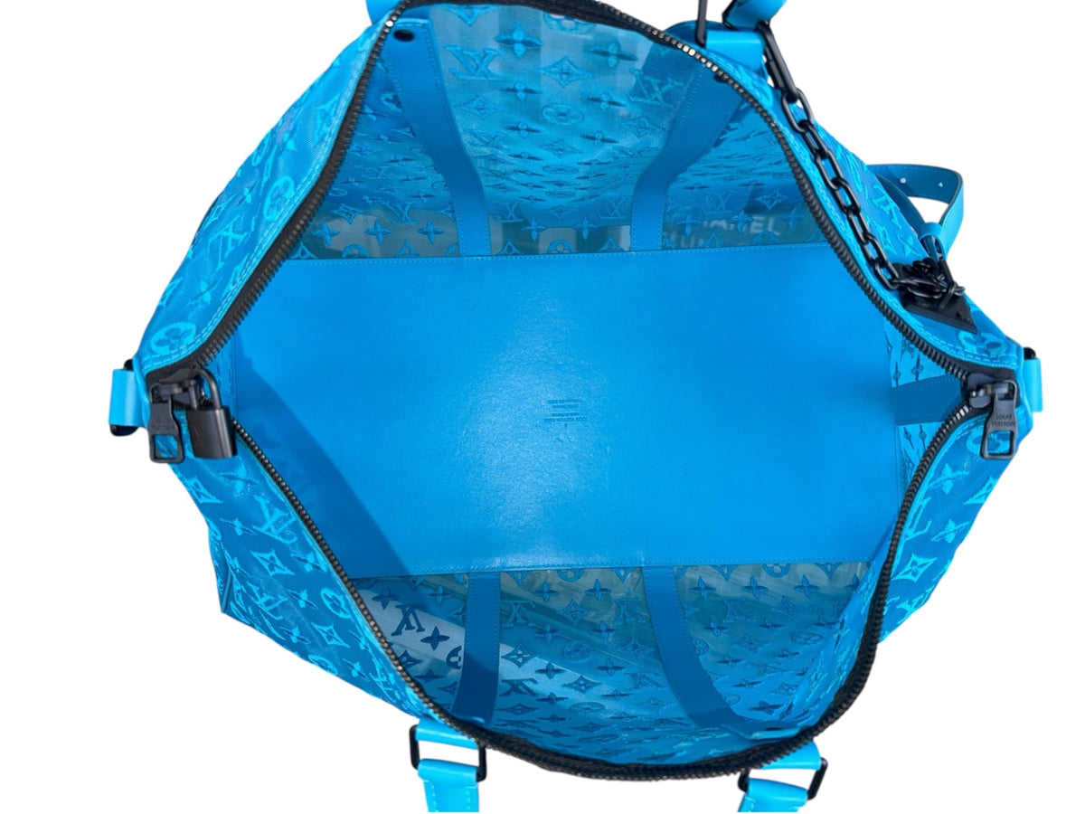 Louis Vuitton 2020 Monogram Blue Mesh Keepall Triangle Bandouliere 50