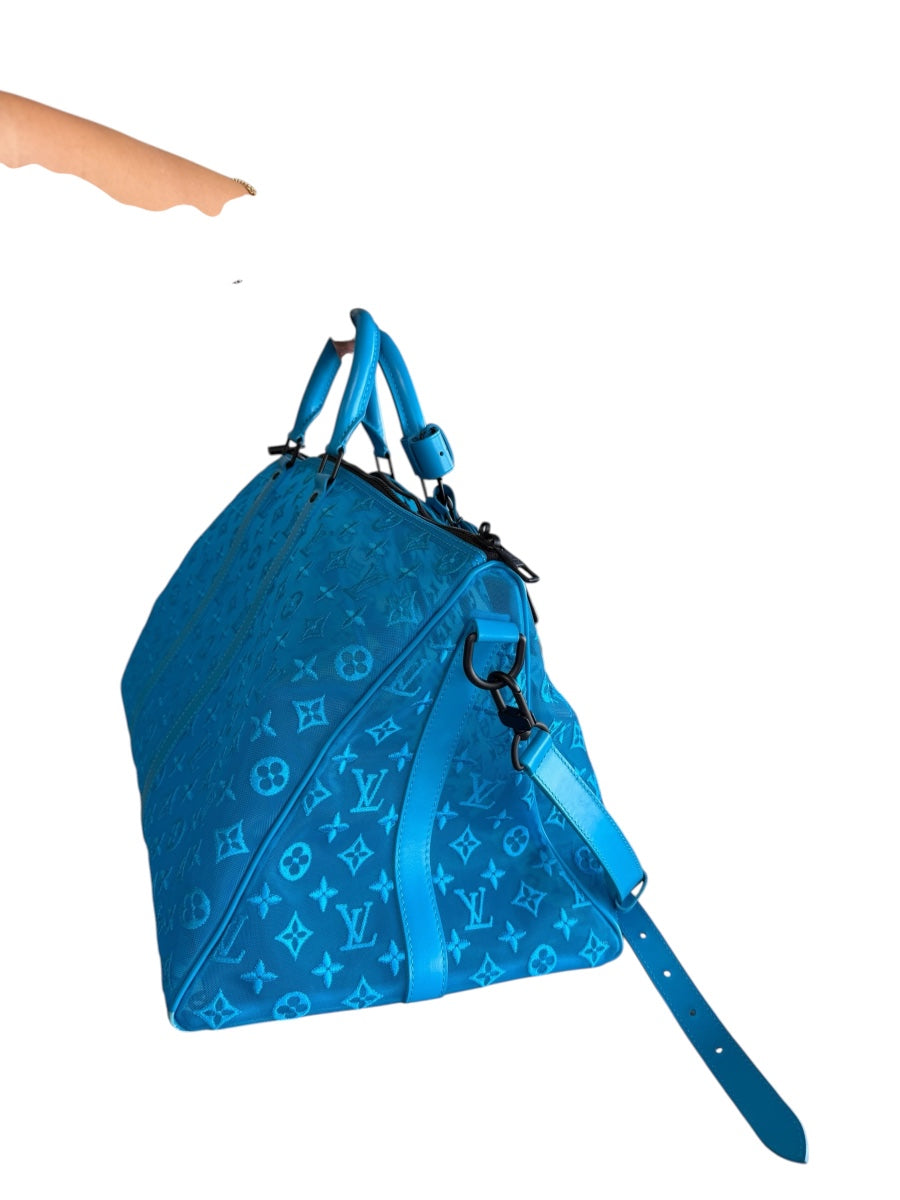 Louis Vuitton 2020 Monogram Blue Mesh Keepall Triangle Bandouliere 50