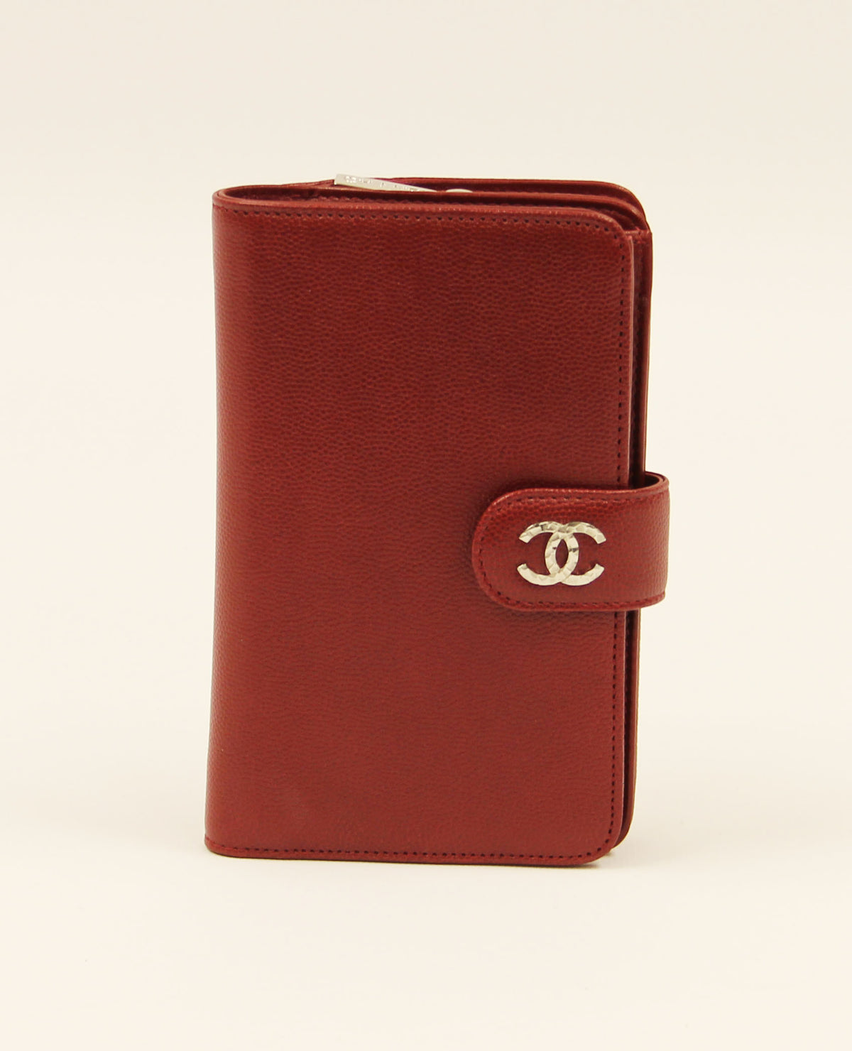 Chanel Red Caviar BI Fold Wallet with  "CC" silver logo