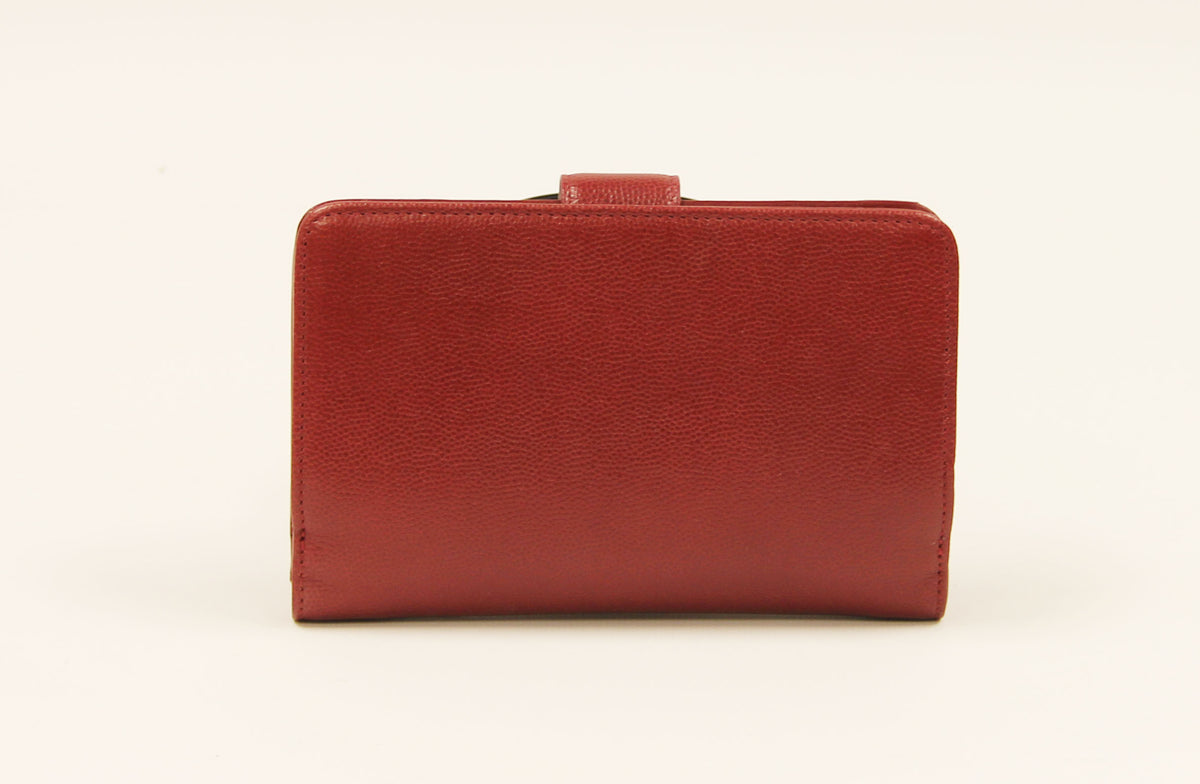 Chanel Red Caviar BI Fold Wallet with  "CC" silver logo