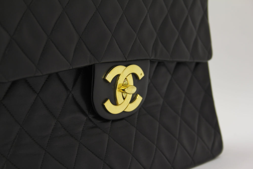 Chanel classic large black quilted lambskin double flap