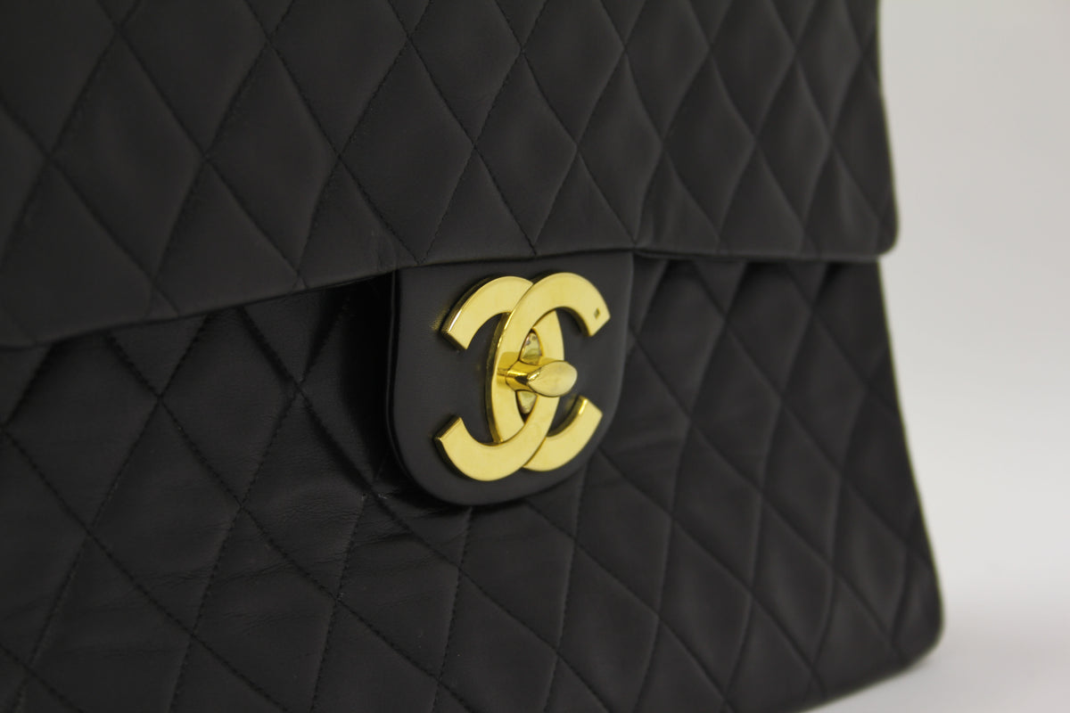 Chanel classic large black quilted lambskin double flap