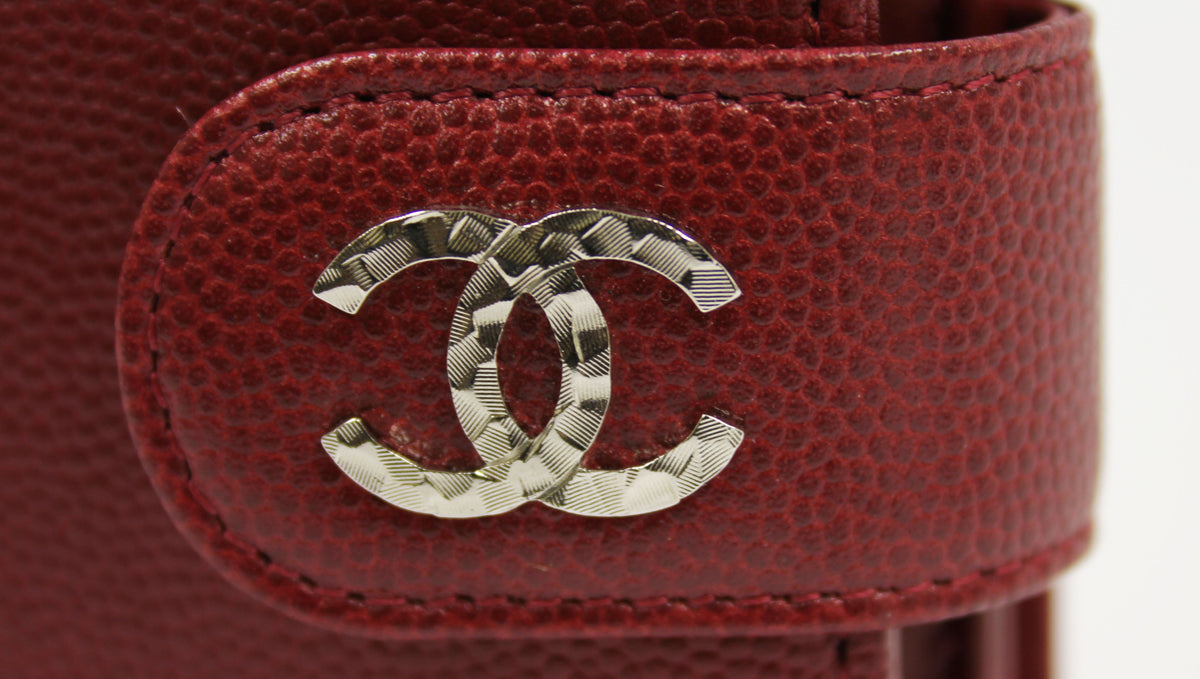 Chanel Red Caviar BI Fold Wallet with  "CC" silver logo