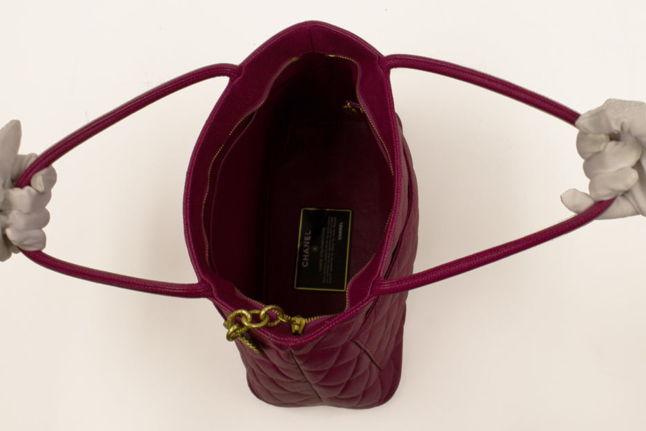 Chanel Schiaparelli  Raspberry Caviar Leather Bag