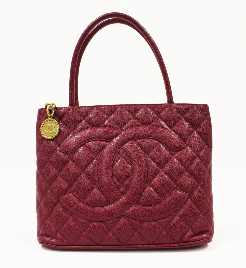 Chanel Schiaparelli  Raspberry Caviar Leather Bag