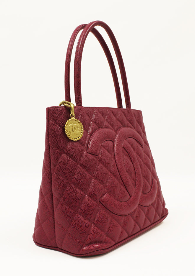 Chanel Schiaparelli  Raspberry Caviar Leather Bag