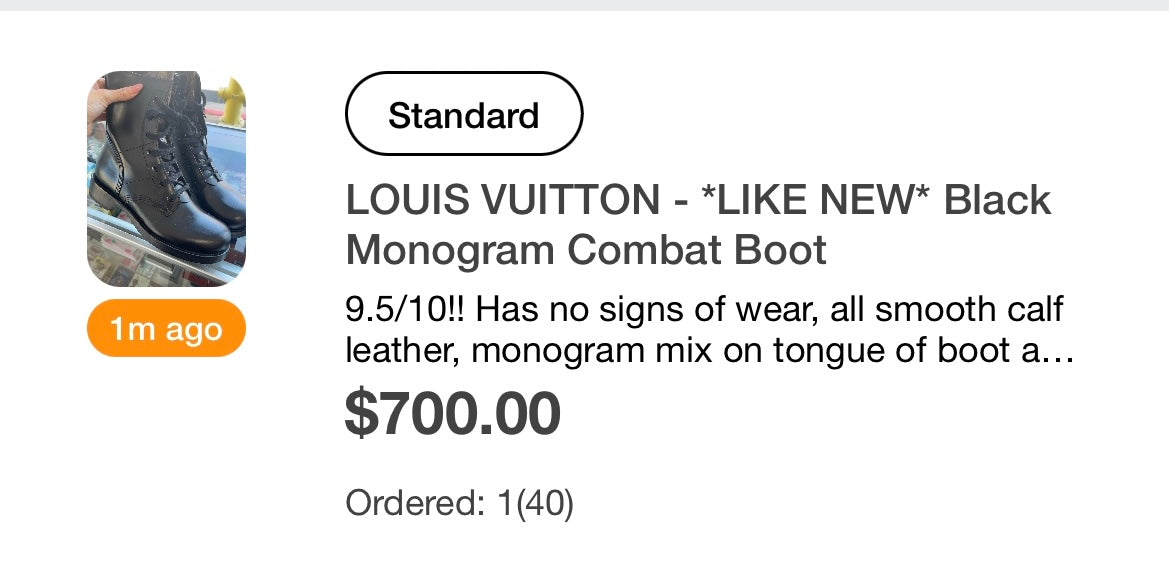 Louis Vuitton Black Leather Lace up Combat Boots
