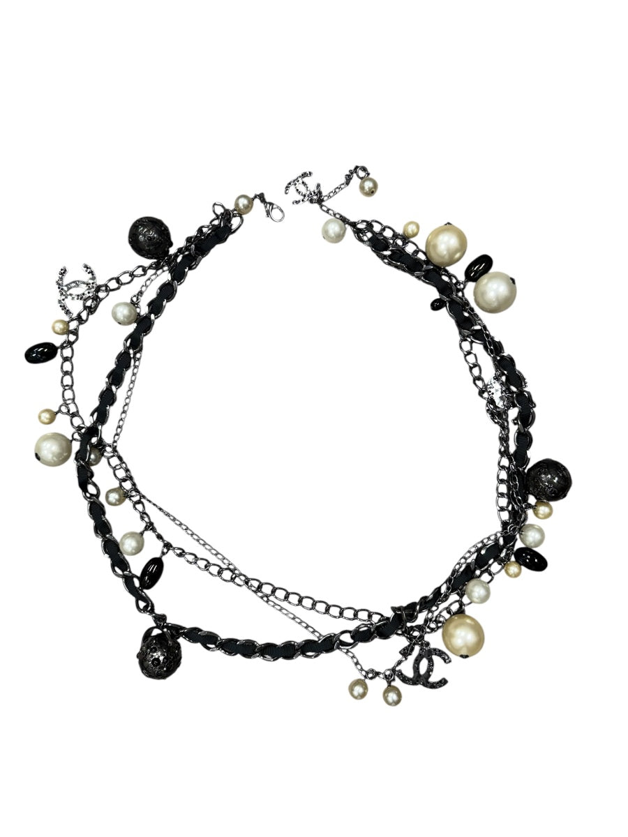Chanel Ruthenium Globe Multi Strand Belt Necklace with Pearls and Charms