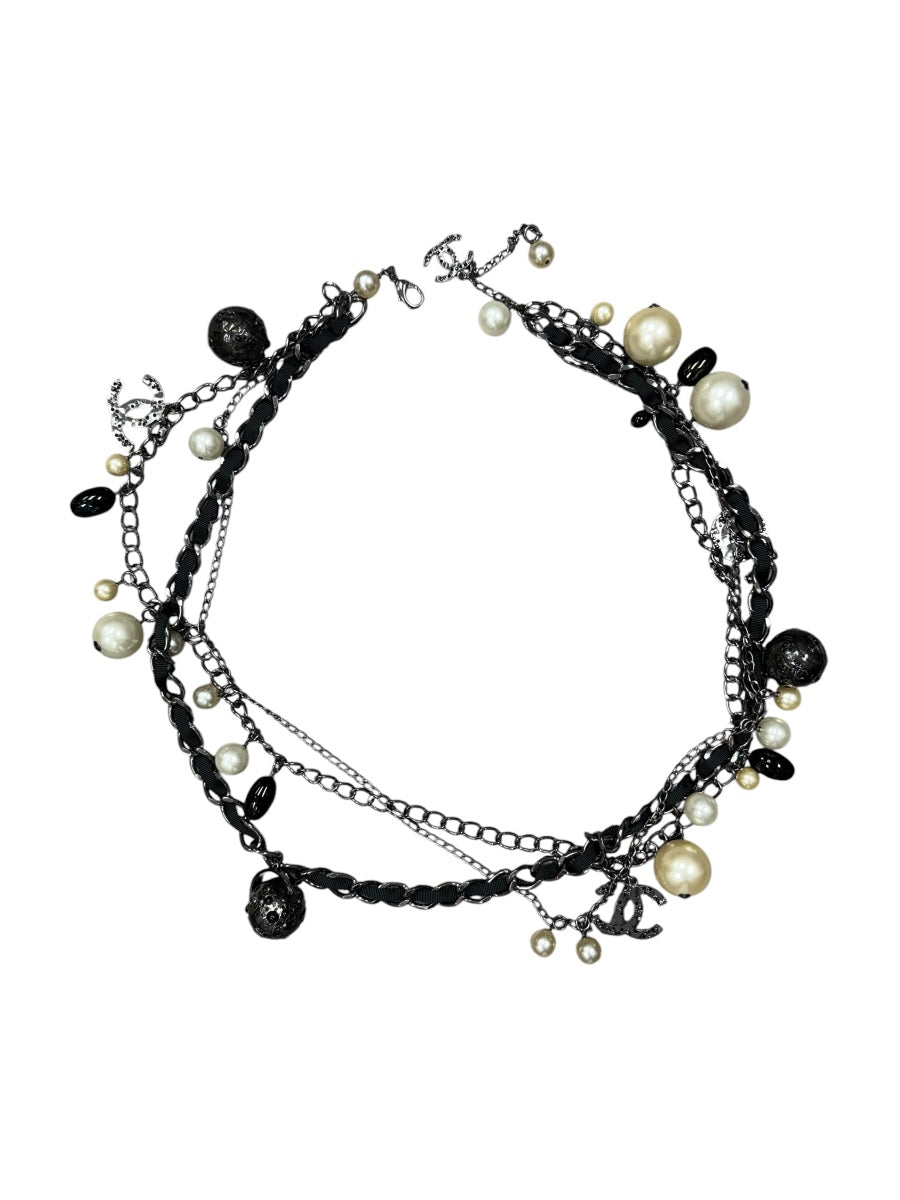 Chanel Ruthenium Globe Multi Strand Belt Necklace with Pearls and Charms