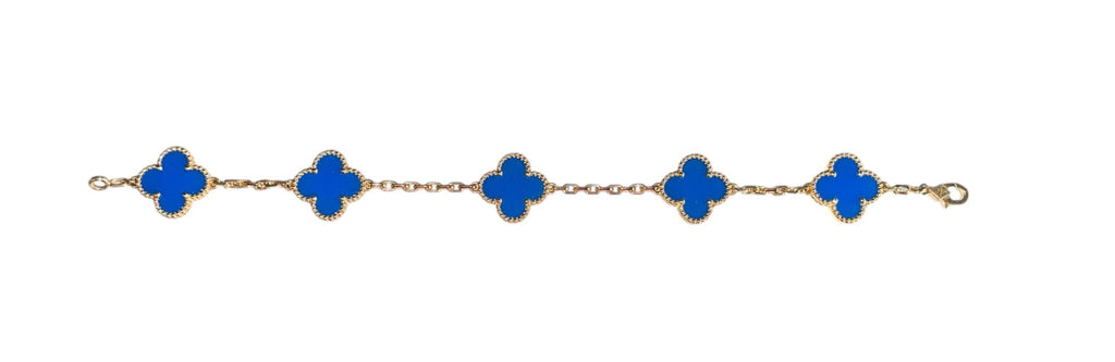 Van Cleef & Arpels 18K Yellow Gold Agate 5 Motif Bracelet