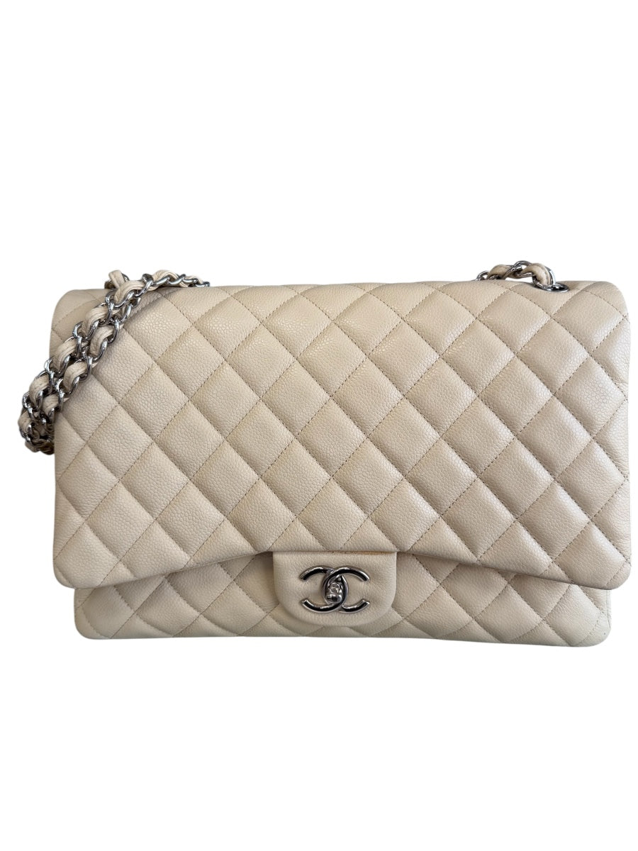 Chanel Classic Caviar Beige Maxi Double Flap Bag