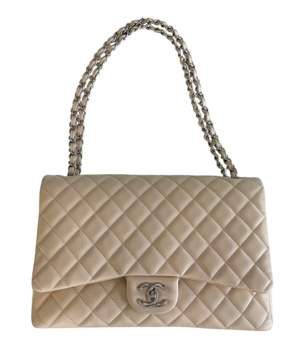 Chanel Classic Caviar Beige Maxi Double Flap Bag