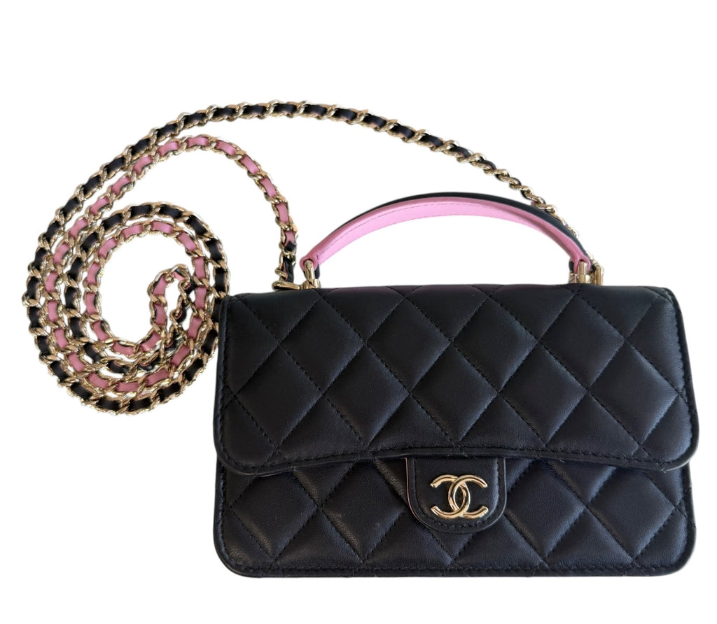 Chanel Black/Pink Top Handle Wallet on Chain