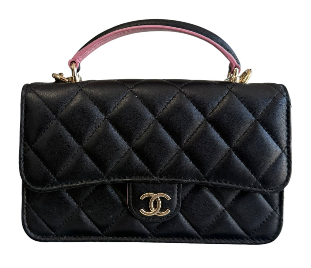 Chanel Black/Pink Top Handle Wallet on Chain