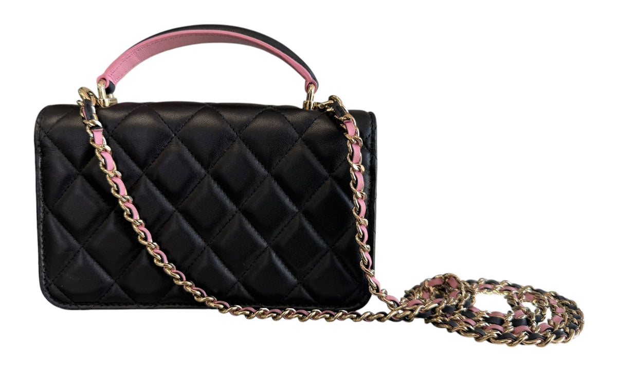 Chanel Black/Pink Top Handle Wallet on Chain