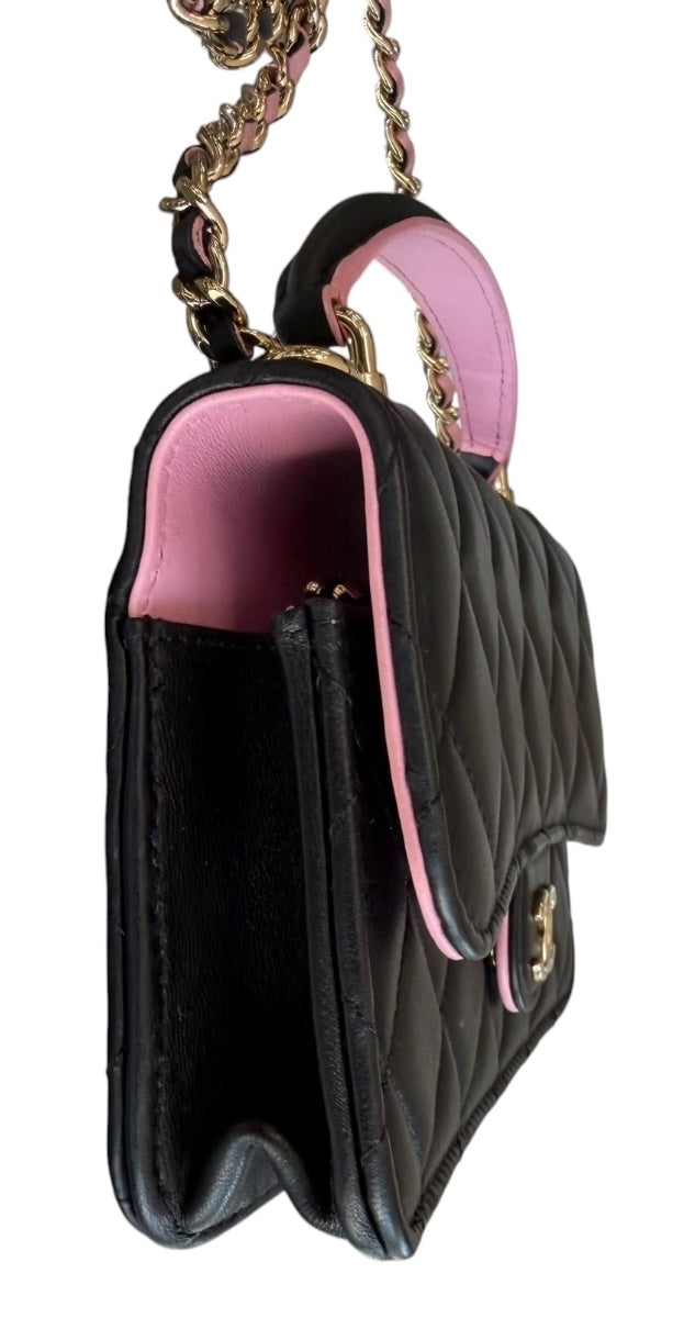 Chanel Black/Pink Top Handle Wallet on Chain
