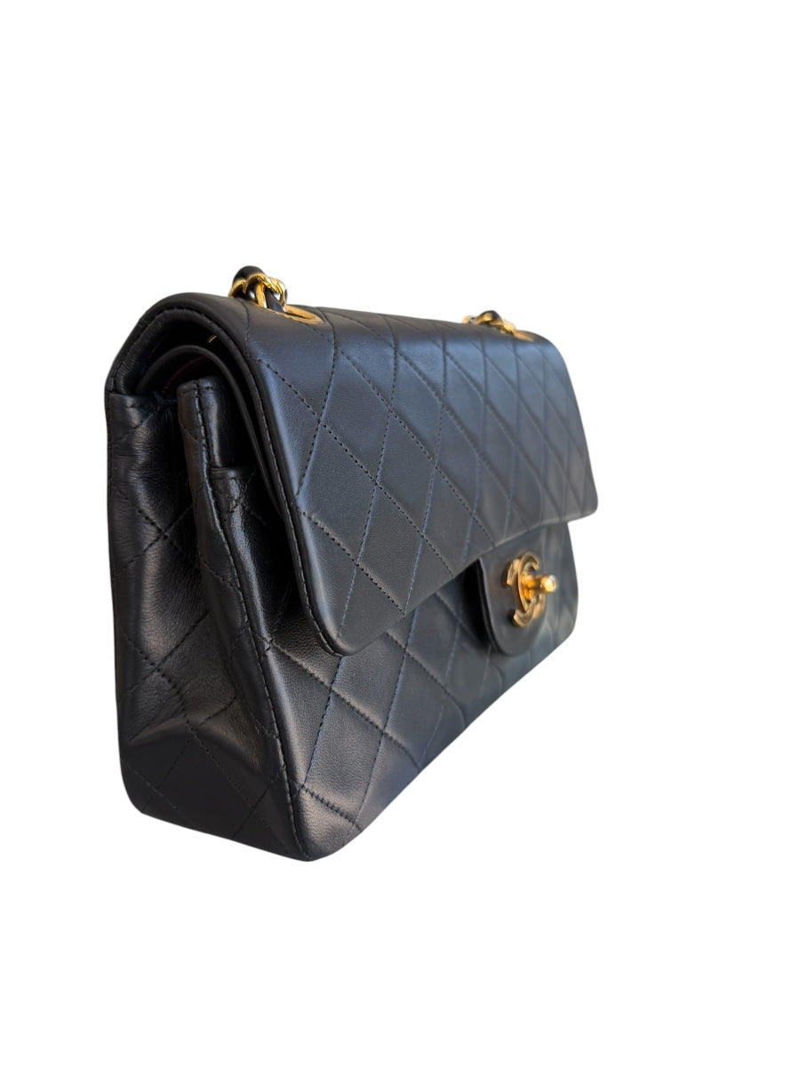 Chanel Black Lamb Classic Double Flat Medium GHW